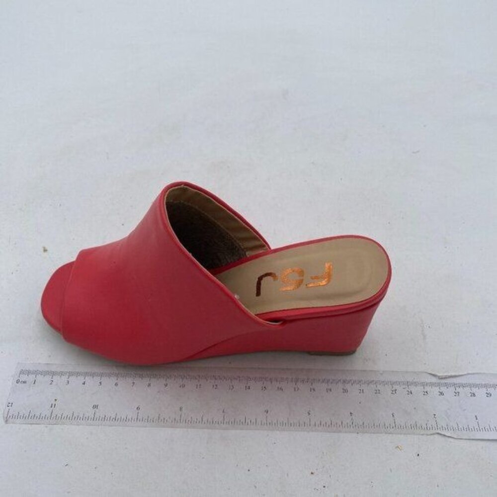 FSJ Red Open Toe Sandal Mules Wedge High Heel Slip On Casual Walking Ladies Shoe